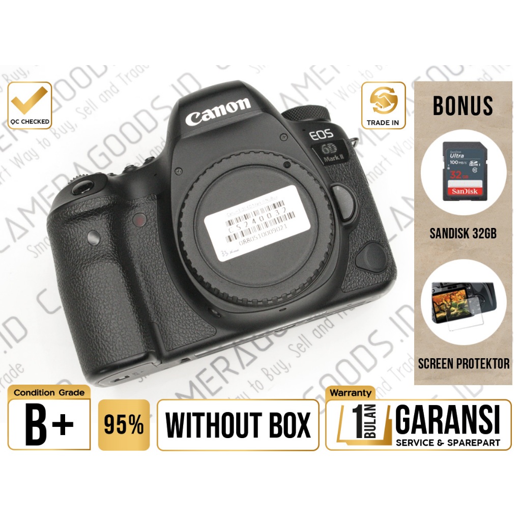 Canon Camera EOS 6D Mark II 6DII 6D2 6 D mk II DSLR Full Frame Body Only Kamera Profesional Digital SLR Used Second Mulus - Grade B+ - CS240032