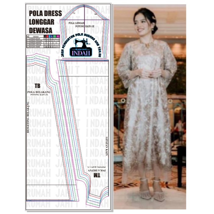 pola baju pola jahit DRESS LONGGAR WANITA ( DLW )