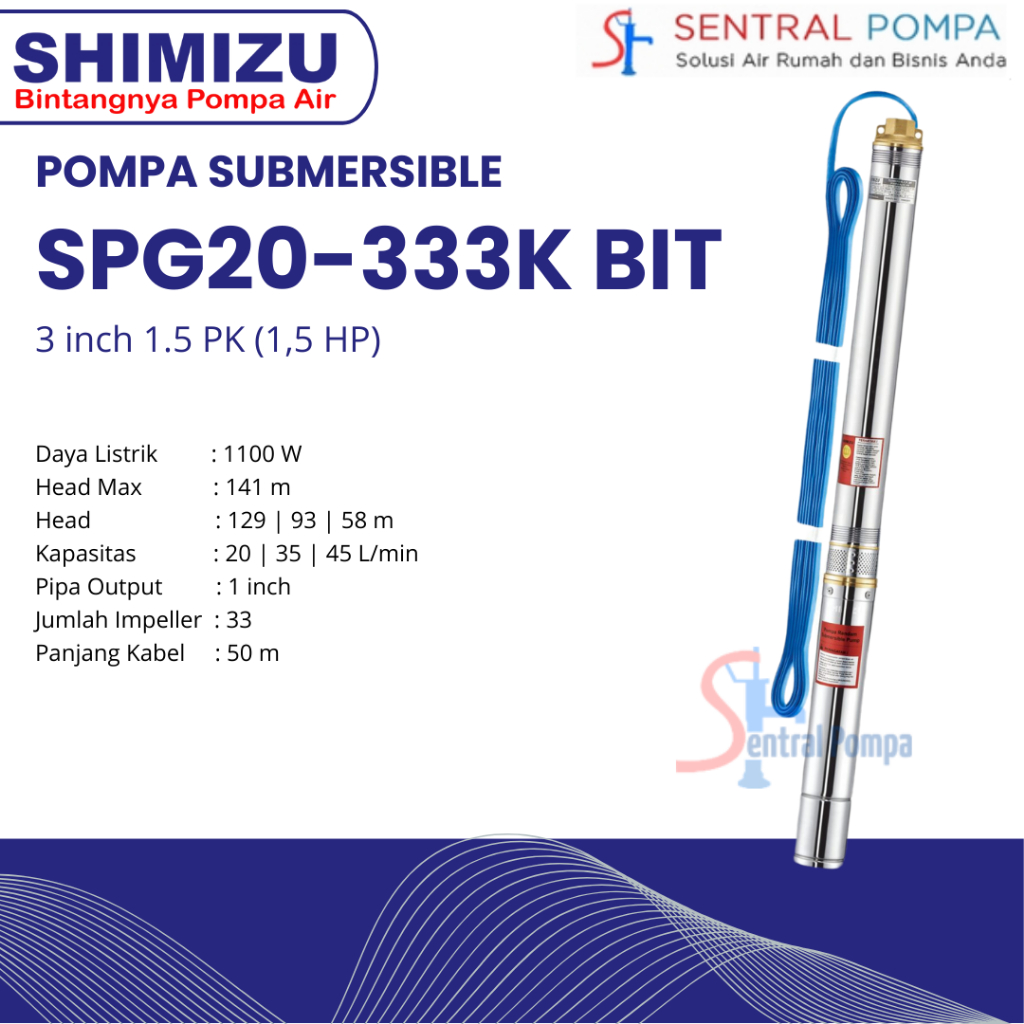 Shimizu SPG20-333K Mesin Air Submersible 1.5 PK 3 inch Sible Satelit SP 333 + kabel | Sentral Pompa