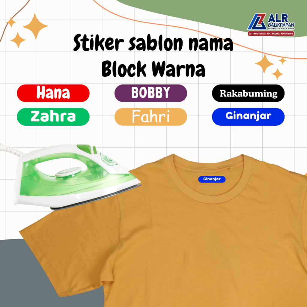 

Stiker Label Nama Kain Baju isi 60pcs, Stiker Sablon Kaos Custom Tulisan (Nama)