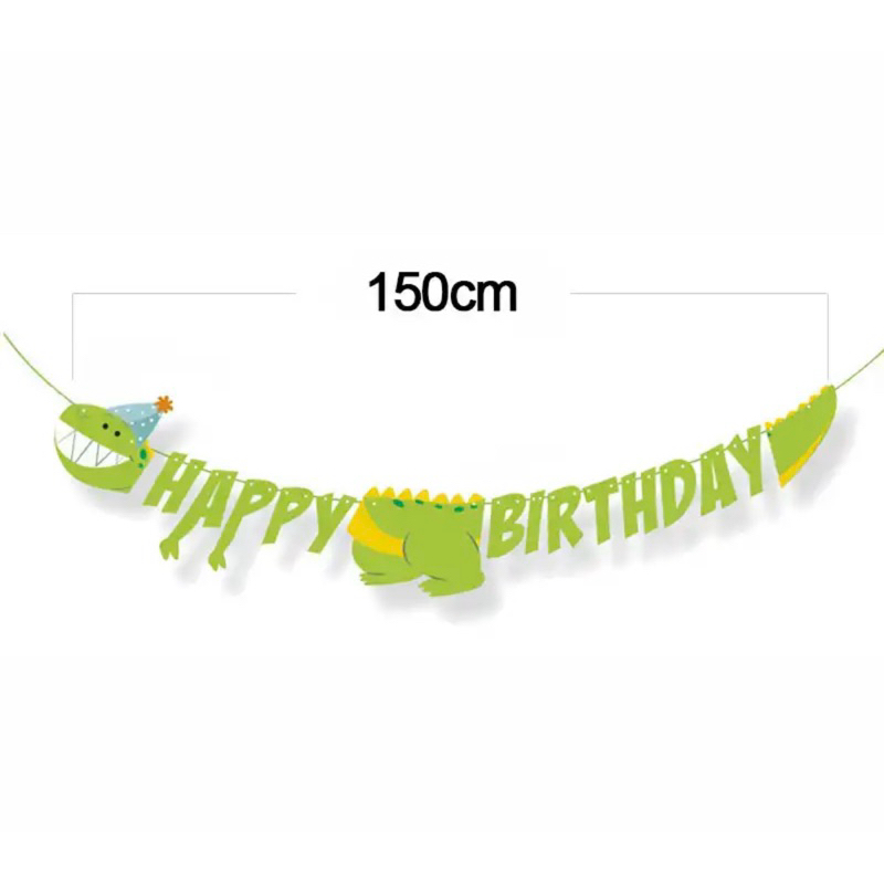 BANNER HAPPY BIRTHDAY DINO TOPI HIJAU