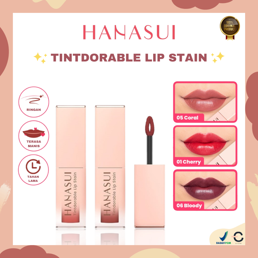[ORI BPOM] HANASUI Tintdorable Lip Stain | HANASUI Liptint Lip Tint Halal Ombre