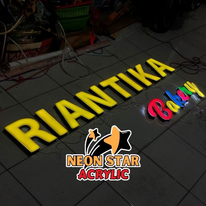 Huruf Timbul Warna + Lampu / Letter Timbul Akrilik / Lampu Neon