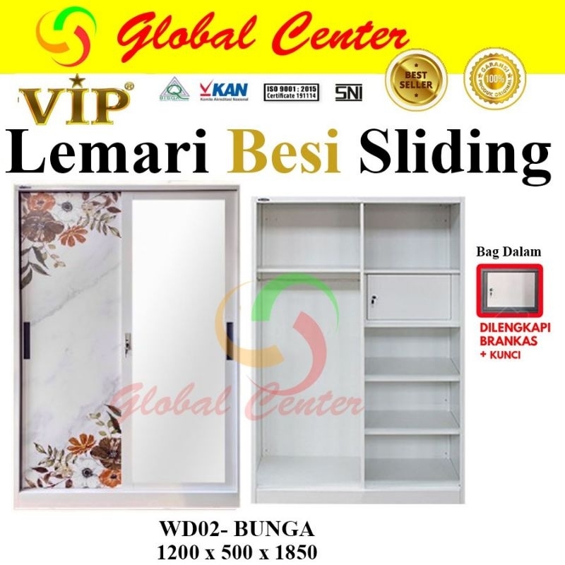 Lemari Pakaian BESI JUMBO Sliding 2 Pintu Putih Marmer Baju MURAH Metal TERMURAH Anti Rayap Anti Jam