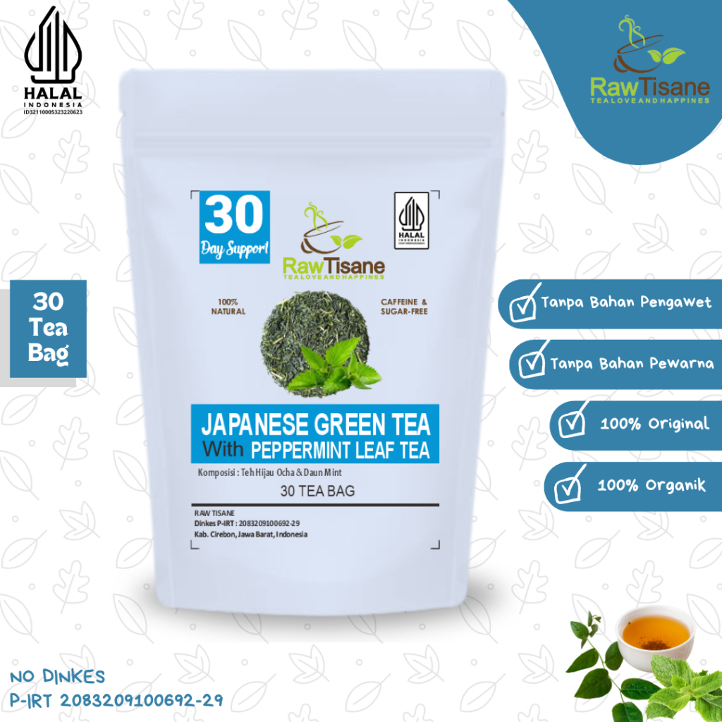 

RAW TISANE Japanese Green Tea With Peppermint Leaf Tea : Teh Celup Hijau Ocha & Daun Mint Isi 30 Tea Bag