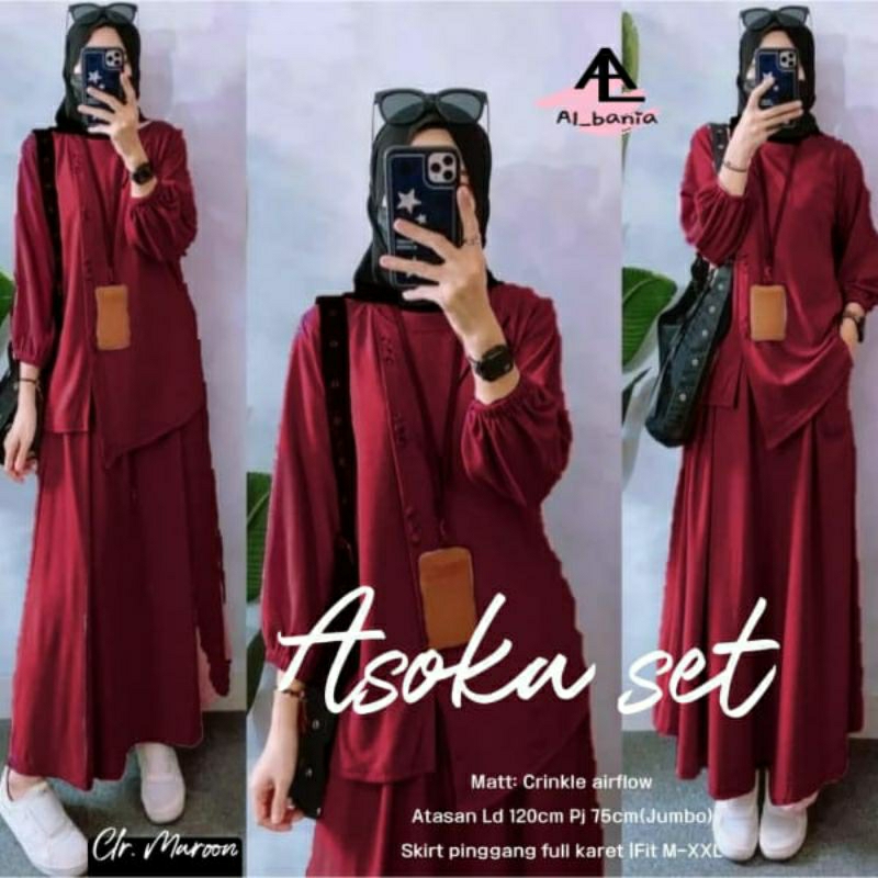 Asoka setelan blouse rok crinkle jumbo LD 120 XXL