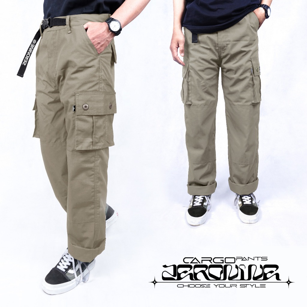 ZERONINE Celana Cargo Original Ripstop Premium Korean Style | ZERONINE Cargo Pants Unisex Cream