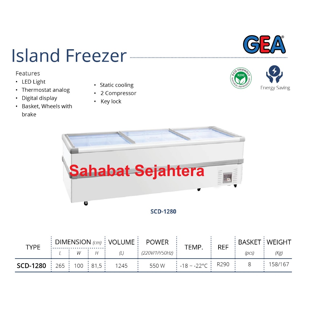 GEA Island Freezer SCD-1280 Freezer Sliding Kaca