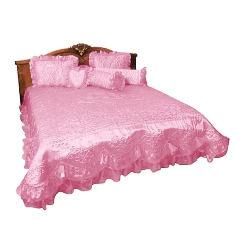 bedcover pengantin rumbai 2 susun / sprei satin pengantin / sprei satin merk rosana / bedcover untuk
