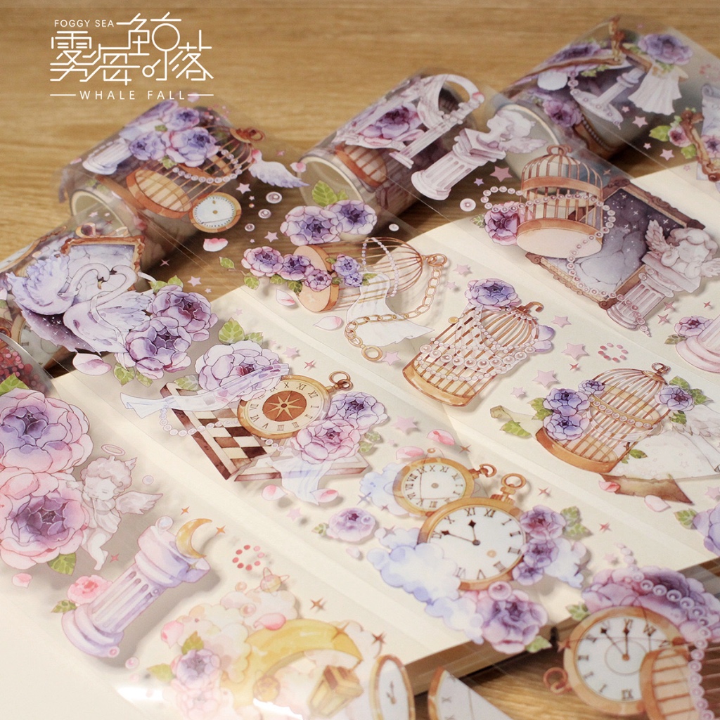 

(Kiricart) White whale purple rose Set PET Tape DIY Journal Scrapbook