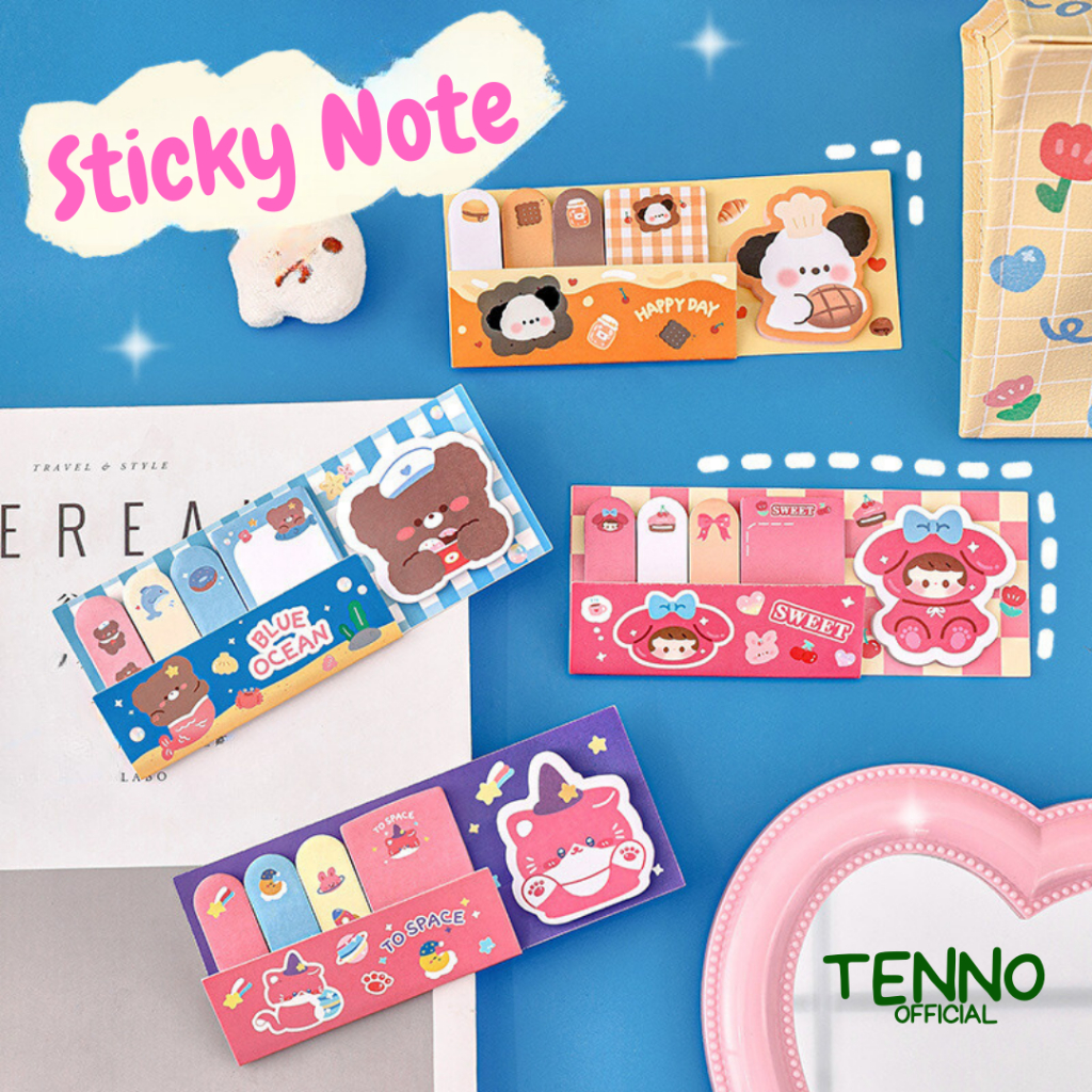 

TENNO Penanda Buku Isi 100 Catatan Kertas Tempel Sticky Notes Stick Note Cute Pet Aesthetic Full Color Berwarna Karakter Kartun Character Cartoon Lucu Estetik