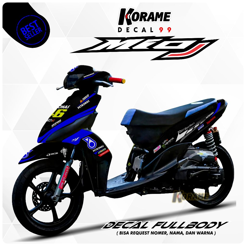 Stiker Decal FULL BODY Motor MIO J // Decal MIO J Motif PETRONAS HITAM BIRU