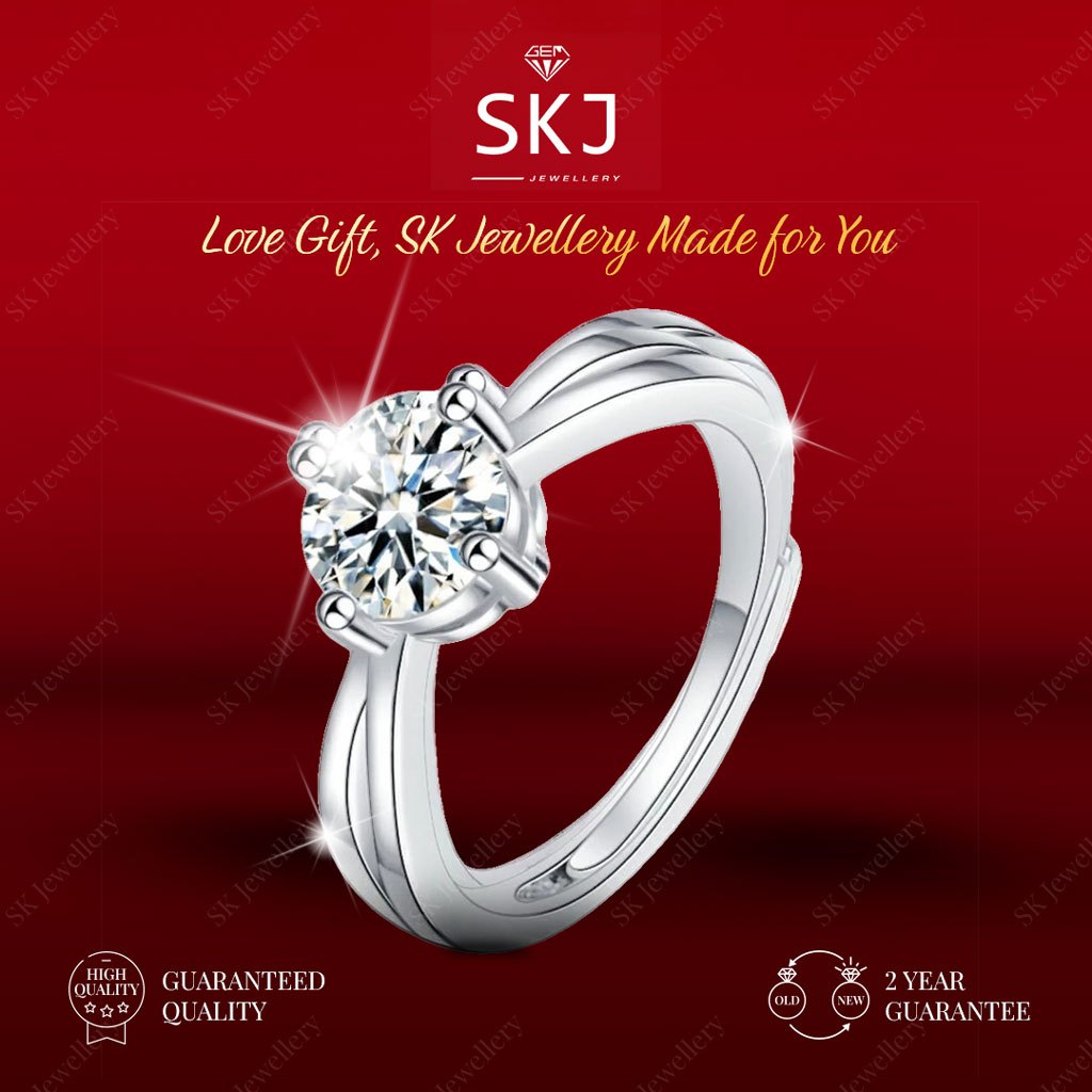SK Jewellery - Garansi 2 Tahun  -  Cincin  Luxury Square  Wanita Wedding   Nikah Kawin 1 Carat Perhi