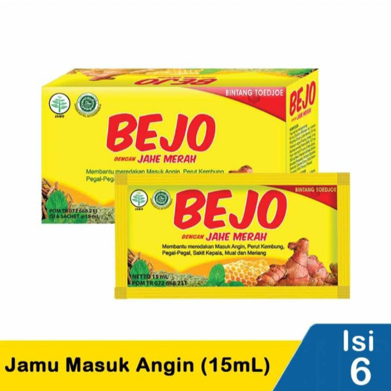 

Bejo Jahe Merah Bintang Toedjoe Jamu Masuk Angin 1 Pack Isi 6 Sachet/6x15 mL (1 Pack Isi 6 Sachet) Promo Termurah!