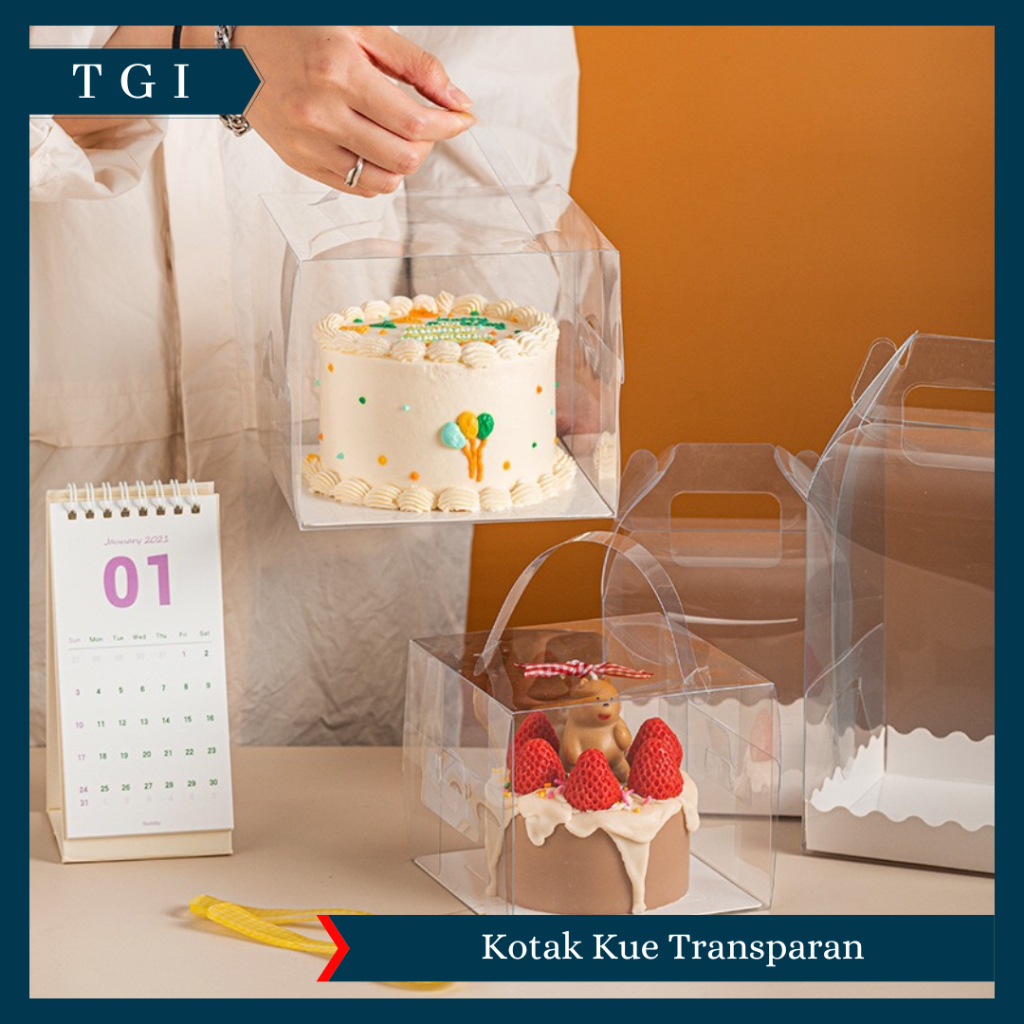 

TGI - CAKE BOX WITH HANDLE BOX KUE MINI SLICE CAKE TRANSPARAN KOTAK MIKA PACKAGING KUE TRANSPARANT