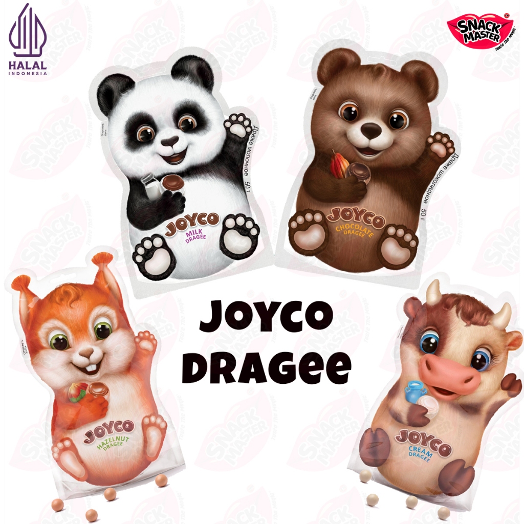 

JOYCO DRAGEE Milk Chocolate Cream Hazelnut Peanut 4 Pack | Cokelat Panda Beruang Karakter Kemasan 50g