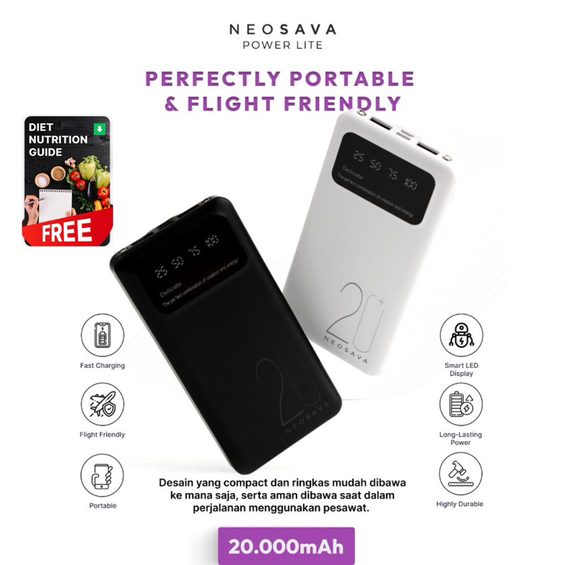 NEOSAVA Powerbank 20000 30000 mAh Dual USB LED Mini Murah Fast Charging Original Android Universal