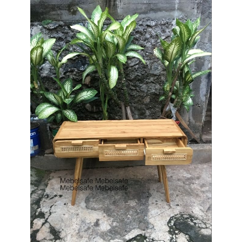 meja kerja meja konsul retro jati mix rotan