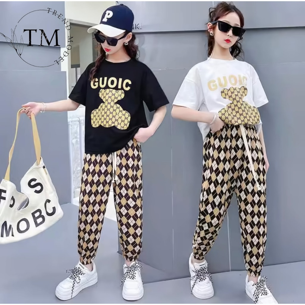 TREND MODEL SETELAN ANAK PEREMPUAN SET JOGER ANAK BERUANG KOTAK(345)