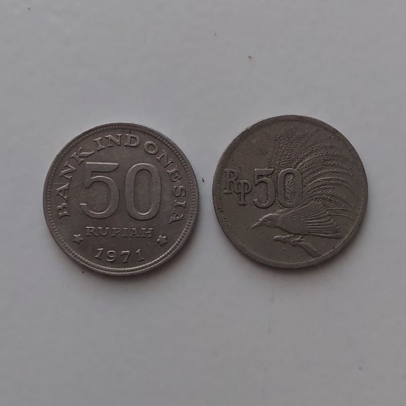 Uang Koin Kuno Indonesia 50 Rupiah Cendrawasih Tahun 1971