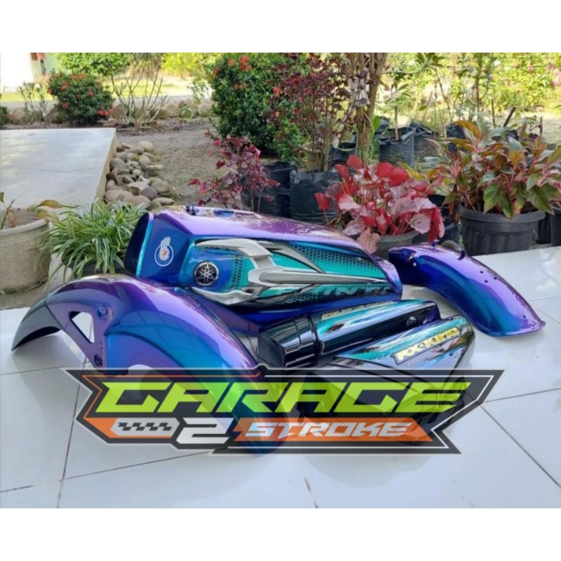 Tangki Tengki Bensin Set Yamaha RX King RXk Dragon Bunglon Biru Ungu