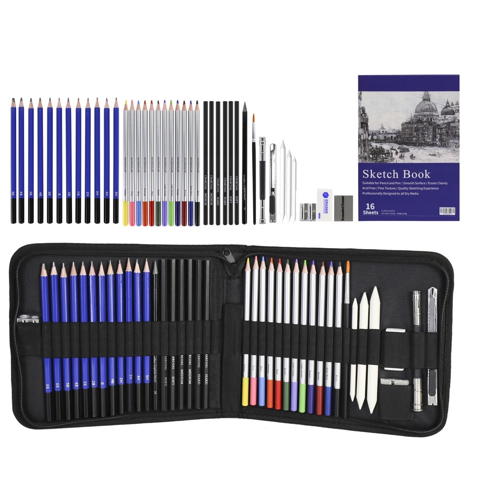 

417798 Set Alat Gambar Lukisan Pensil Berwarna dan Buku Sketsa ART D8N7