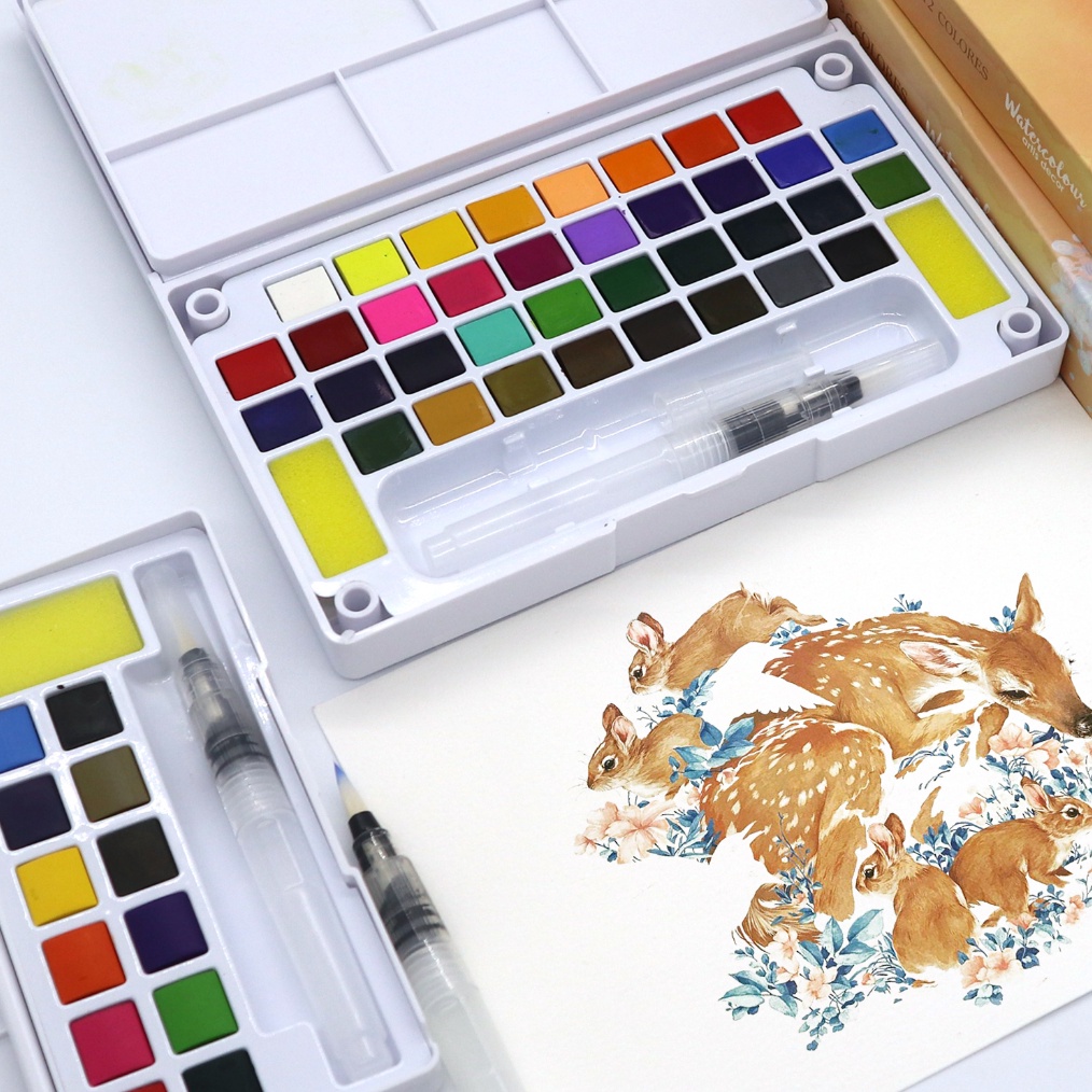 

SeamiArt 12 18 24 36color Solid Watercolor Paint Gift Set Free Paint Brush Cat Air Padat Warna Terang Dengan Kuas Air Otomatis ART L2B9