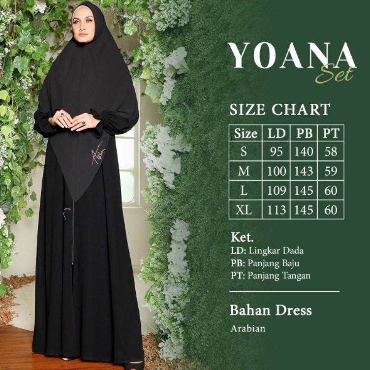 ART J96I Yoana Dress Set Khimar By Arniz Collection Khususan HitamPutih