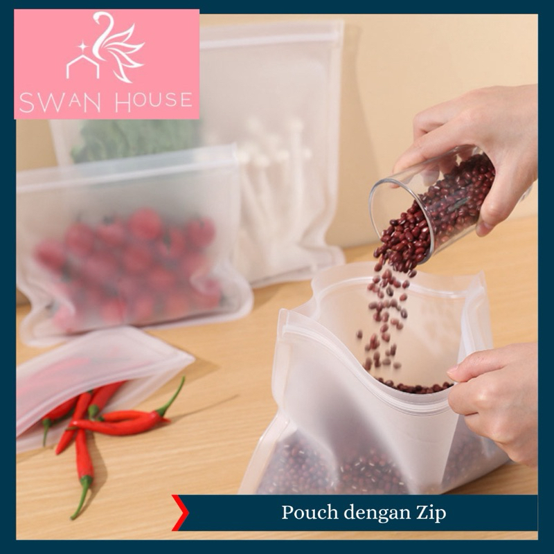 FOOD STORAGE BAG TRANSPARANT REUSABLE POUCH ZIPLOCK DOFF KANTONG PLASTIK PENYIMPAN MAKANAN ZIPLOCK P