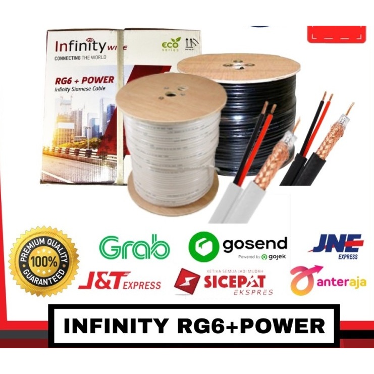 Kabel CCTV Infinity Coaxial RG6 + POWER Hitam Black RG 6 1 Roll 300 Meter Kabel RG6 Power Coaxial