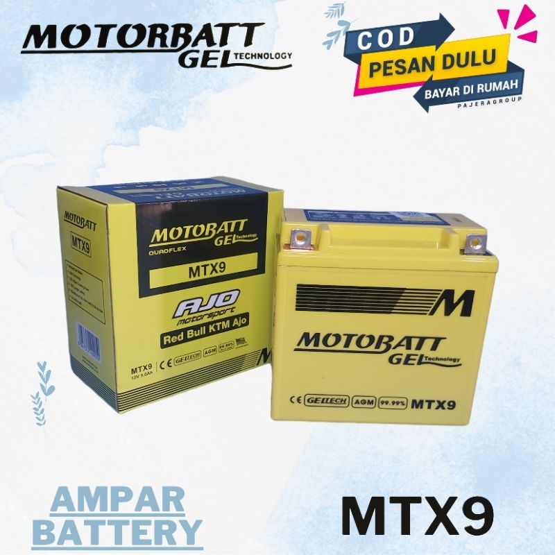 Aki Motor Thunder 125 Pulsar 180 MOTOBATT MTX9 GEL ACCU KERING ORGINAL