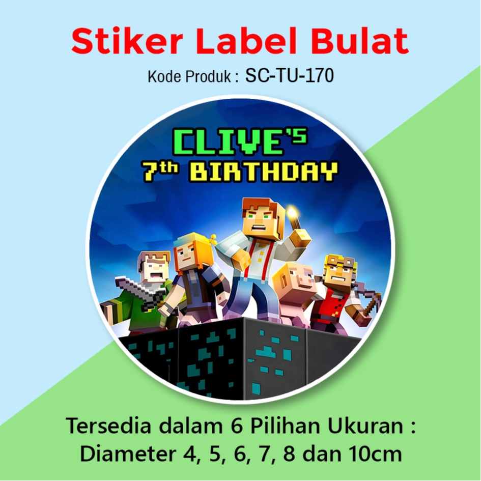 STIKER ULANG TAHUN ANAK MINECRAFT STICKER LABEL TUMPENG MINI BOX SOUVENIR KARDUS NASI SNACK MAKANAN 