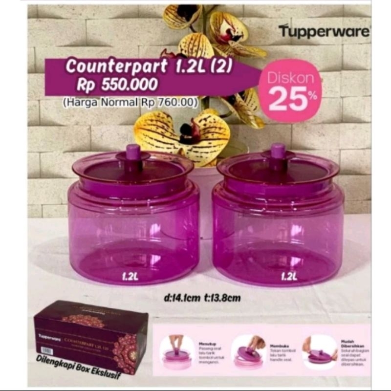 Counterpart 1.2L/toples Tupperware/Tupperware ungu/Tupperware Pontianak/Tupperware murah/toples ungu/toples murah
