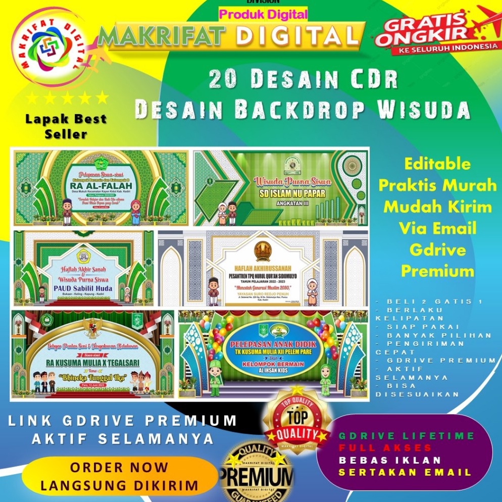 2 Desain CDR Backdrop Spanduk Banner WISUDA Kampus Sekolah SMA SMP SD TK PAUD Segagala Kegiatan Keag