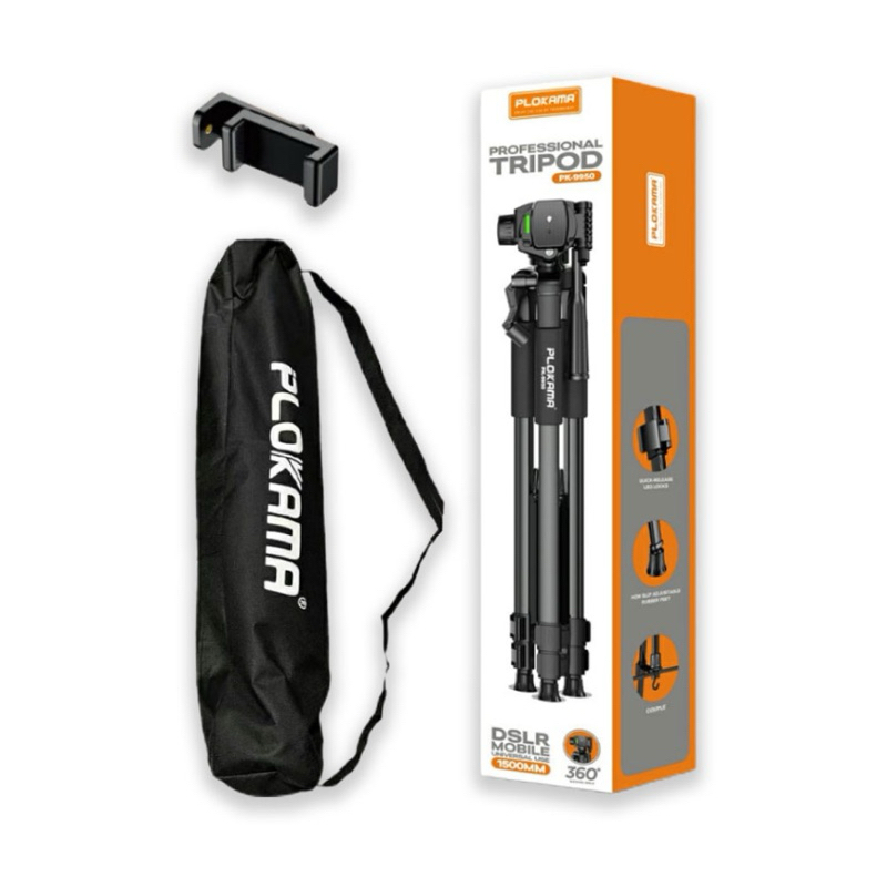 Free Remot Bluethooth PLOKAMA 9950 140CM PREMIUM Tripod + Bluetooth Remote + Bag + Holder Profesiona