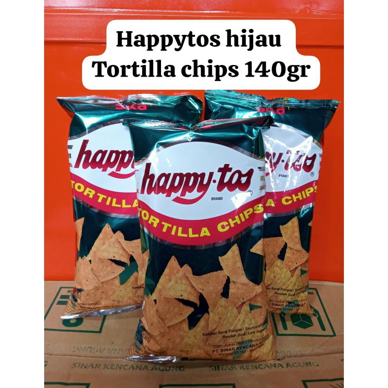 

Aneka Snack Cemilan Murah Happytos Hijau Tortila Chips/Corn Chips/Chili Flavor/Keju Nacho/Jagung Bakar 140gr 140 gr gram