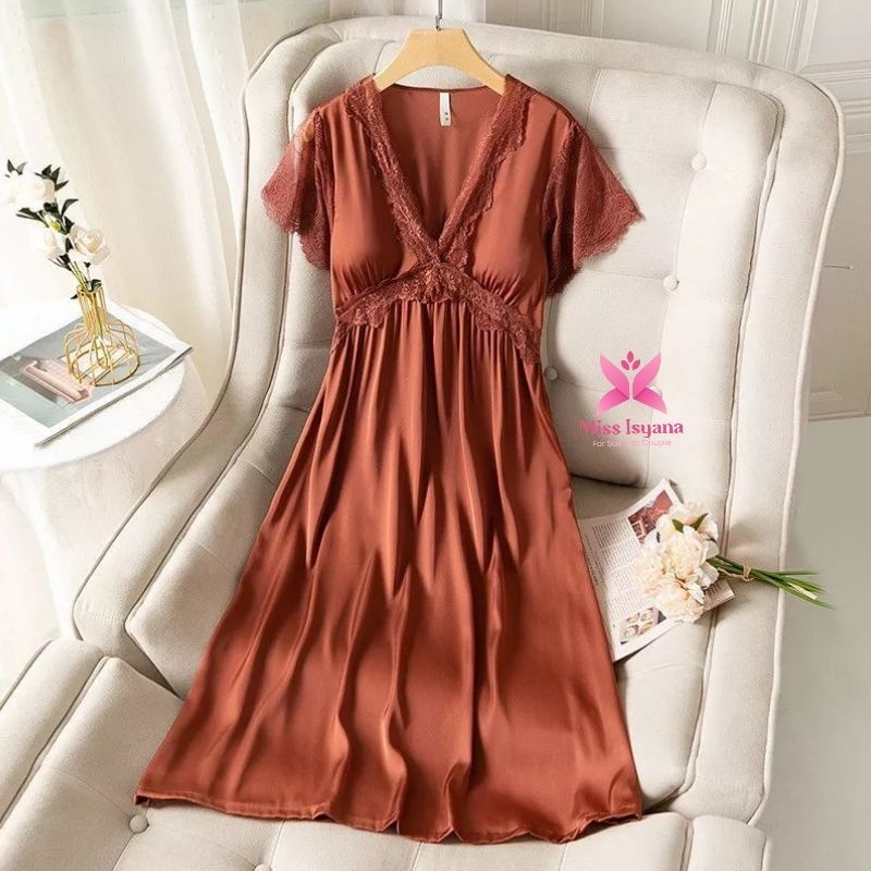 BD12 Baju Depan Suami Dress Malam Gaun Panjang Silk Premium Cantik Lengan Pendek Ide kado Nikah Dast