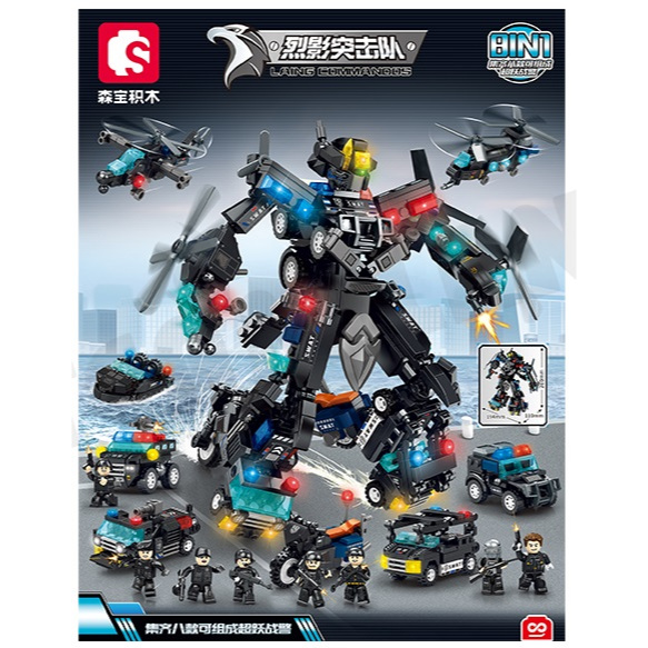 Sembo 2652-2659 Police mecha robot 8in1 kendaraan mobil motor