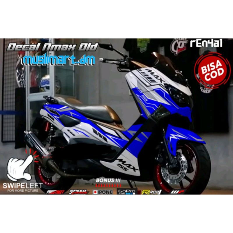 stiker decal motor nmax old full body grafis biru glosy