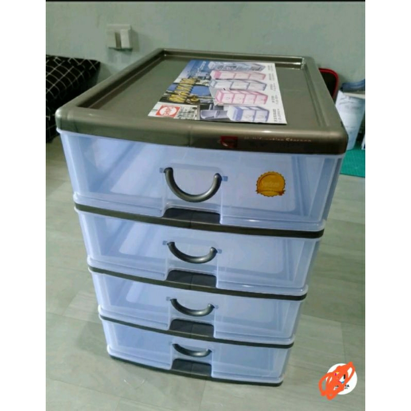 LACI MINI CONTAINER SUSUN 4 SHINPO 355 - 4 Plastik / TEMPAT SURAT A4 F4 Rak Obat Spare Part Kotak Pe