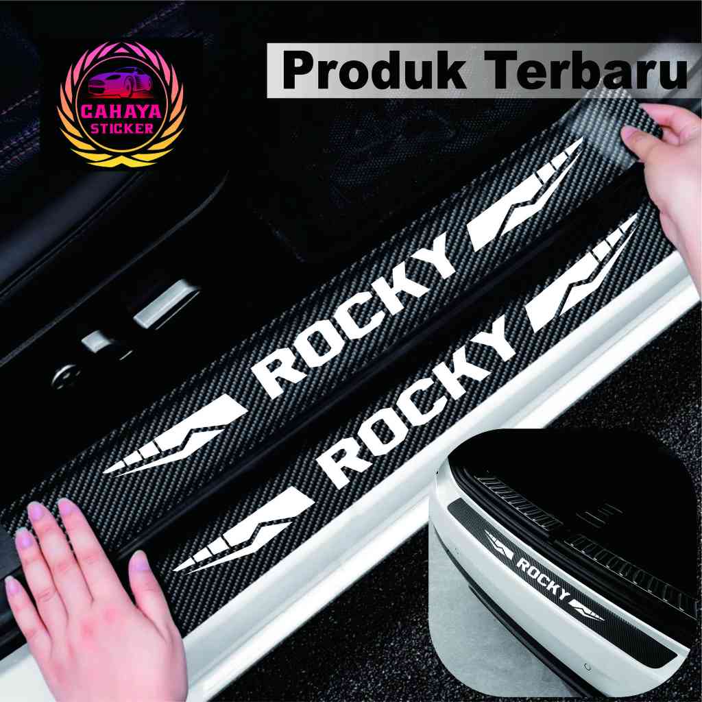 5 pcs sticker mobil rocky sticker sill plate carbon 3D mobil rocky sticker carbon rocky 3D pijakan p