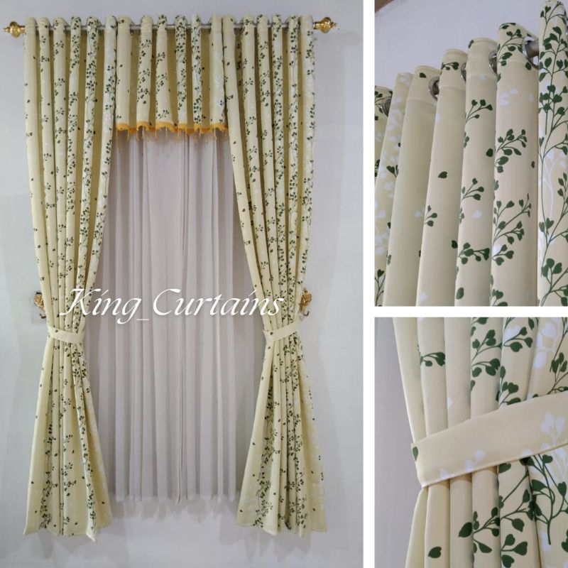 1 Set Gorden Plus Poni Pintu Tengah Ruang Tamu Motif Bunga Mewah Kekinian