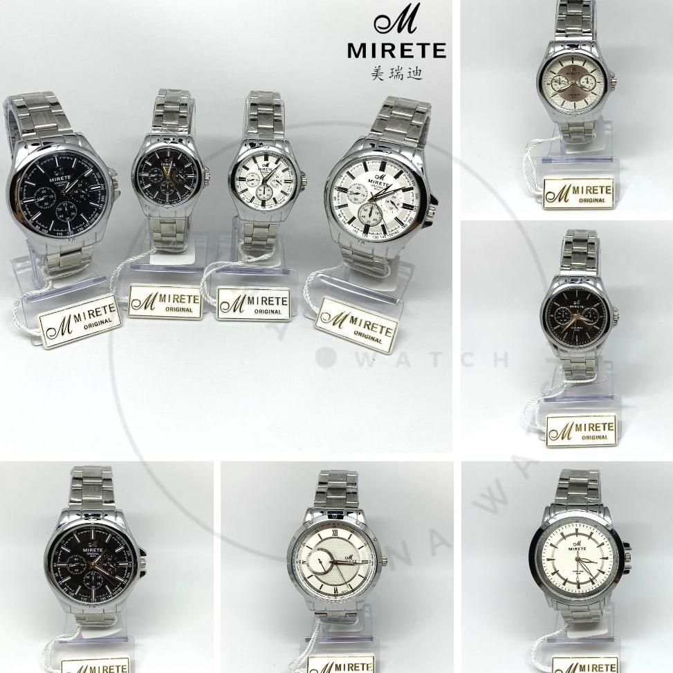 ART N69Z Jam Tangan MIRETE MRTRT5 Rantai Silver Stanless Steel Couple Cewek Cowok Plat Hitam Putih O