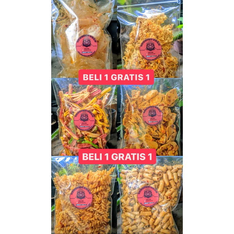 

( BELI 1 GRATIS 1 ) Sebring Edan / Basreng / Keripik Kaca / Elod / Mie Kering / Makaroni / Makaroni Spiral / Seblak Beton / Cemilan / Makanan Ringan / Pedas / Original