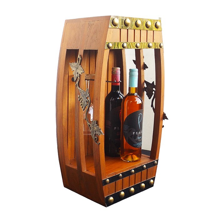 57 cm Teakwood Wine Display Rack / Rak Pamer Wine Minuman - HWD1040 / Mini Wine Barrel with Grape Vi