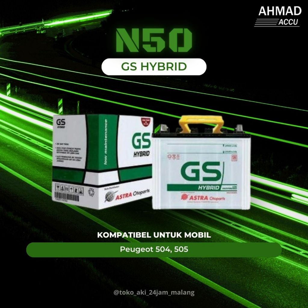 Aki Mobil GS HYBRID N50/50AH Kompatibel untuk mobil Peugeot 504, 505