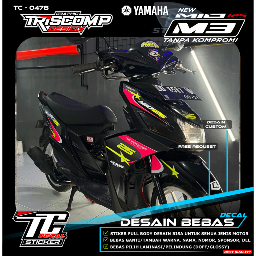 Stiker Decal Mio M3 Striping Transparan Motor Mio 125 / Mio GT /  Mio Z / Mio SOUL Fino Sticker Full