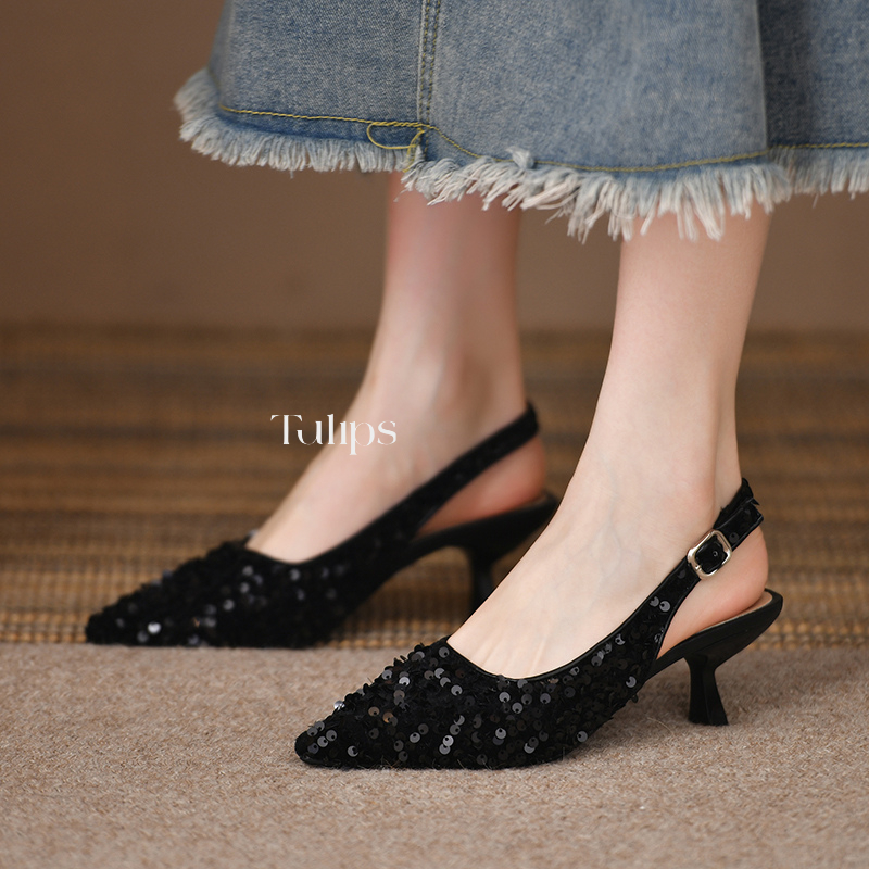 Tulips Heels Pesta Wanita Sepatu Kanvas Glitter Mewah Import Kekinian 2616
