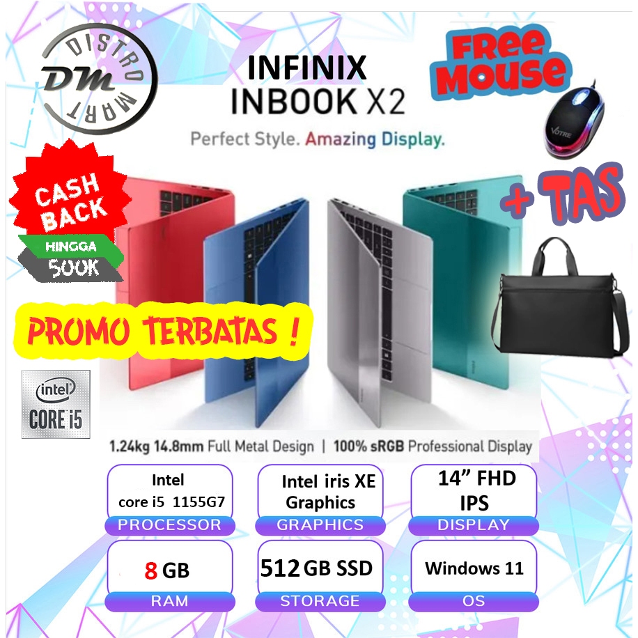 Laptop Infinix Inbook X2 Core i5 1334U 14 INCH FHD IPS Super Jernih