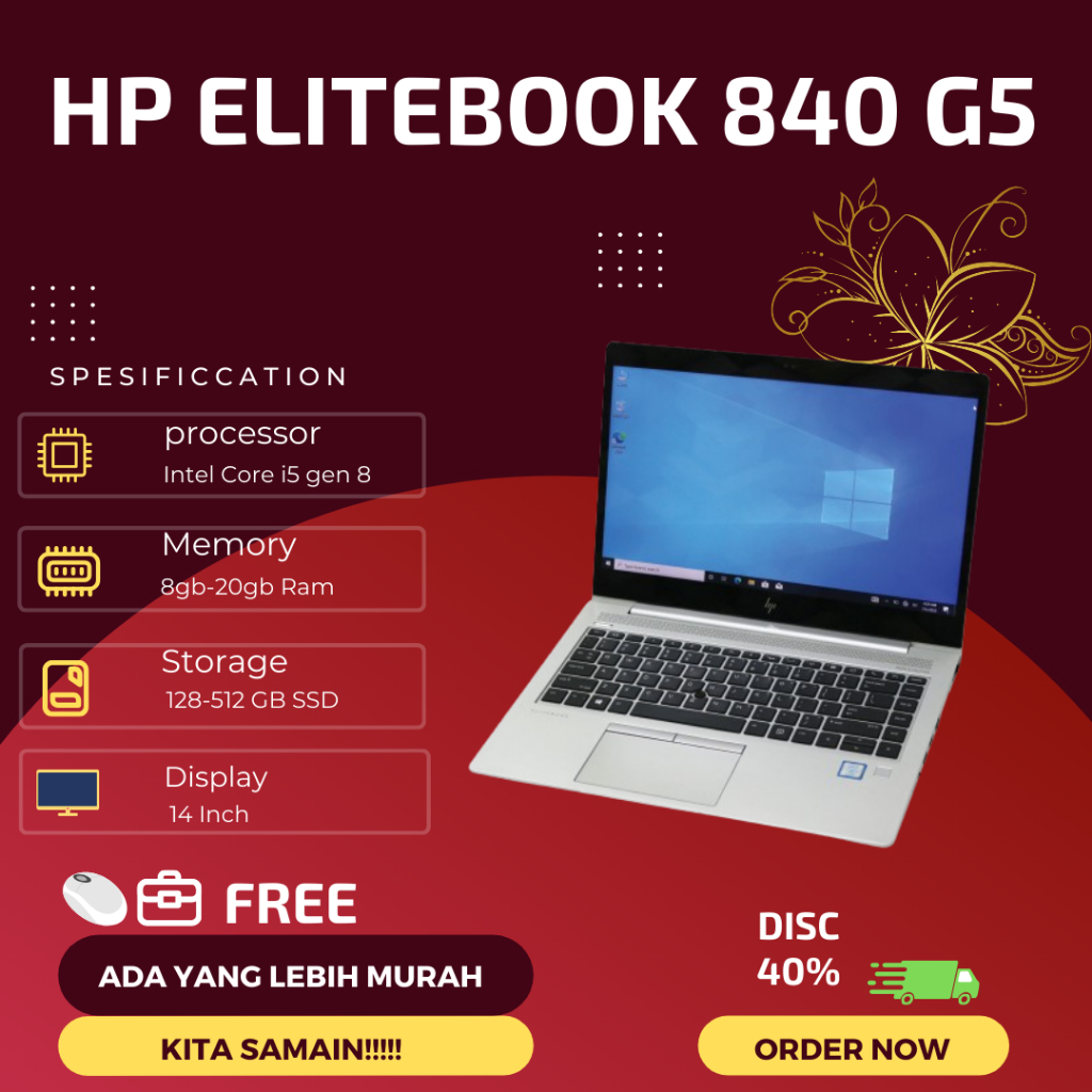 Laptop HP Elitebook 840 G5 Core i7 Geen 8 (Double VGA) Pree Instal Aplikasi,HP 840 G5 i5 /8 Ram 8 Ss